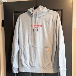 Carhartt Pale Blue Pullover Hoodie with Red Logo